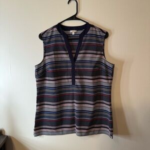 Talbots Blue and White Mandarin Collar Blouse